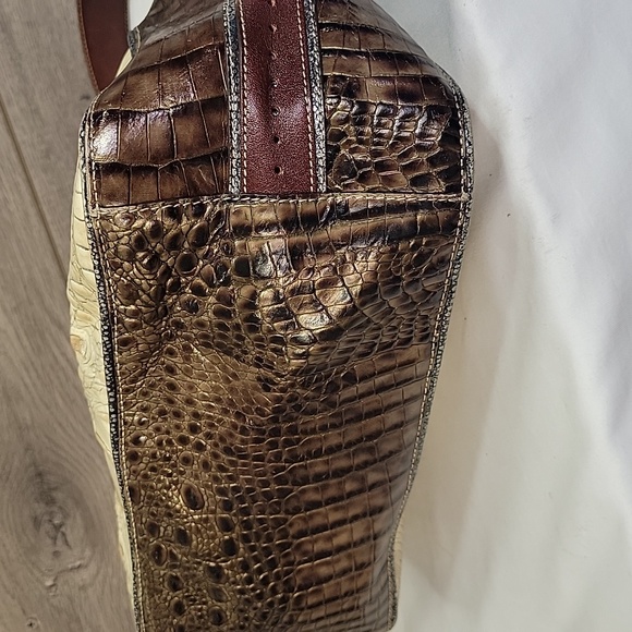 Brahmin Color Block Croc Embossed Leather Hobo Shoulder Bag - Picture 6 of 14